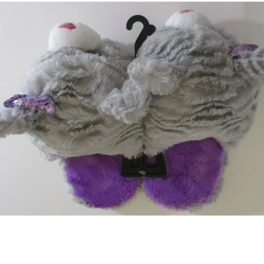 Girls DAN DEE Gray & Purple Plush Kitten Cat Scuff Sippers 11/12  2/3  4/5 NWT
